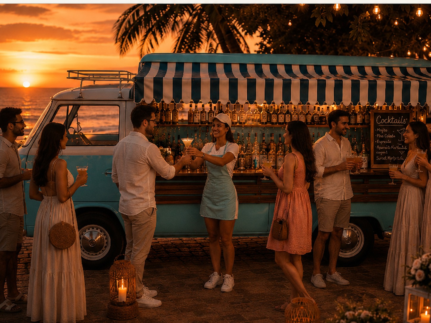 Cocktail service from the Costa Clásica Combi at sunset