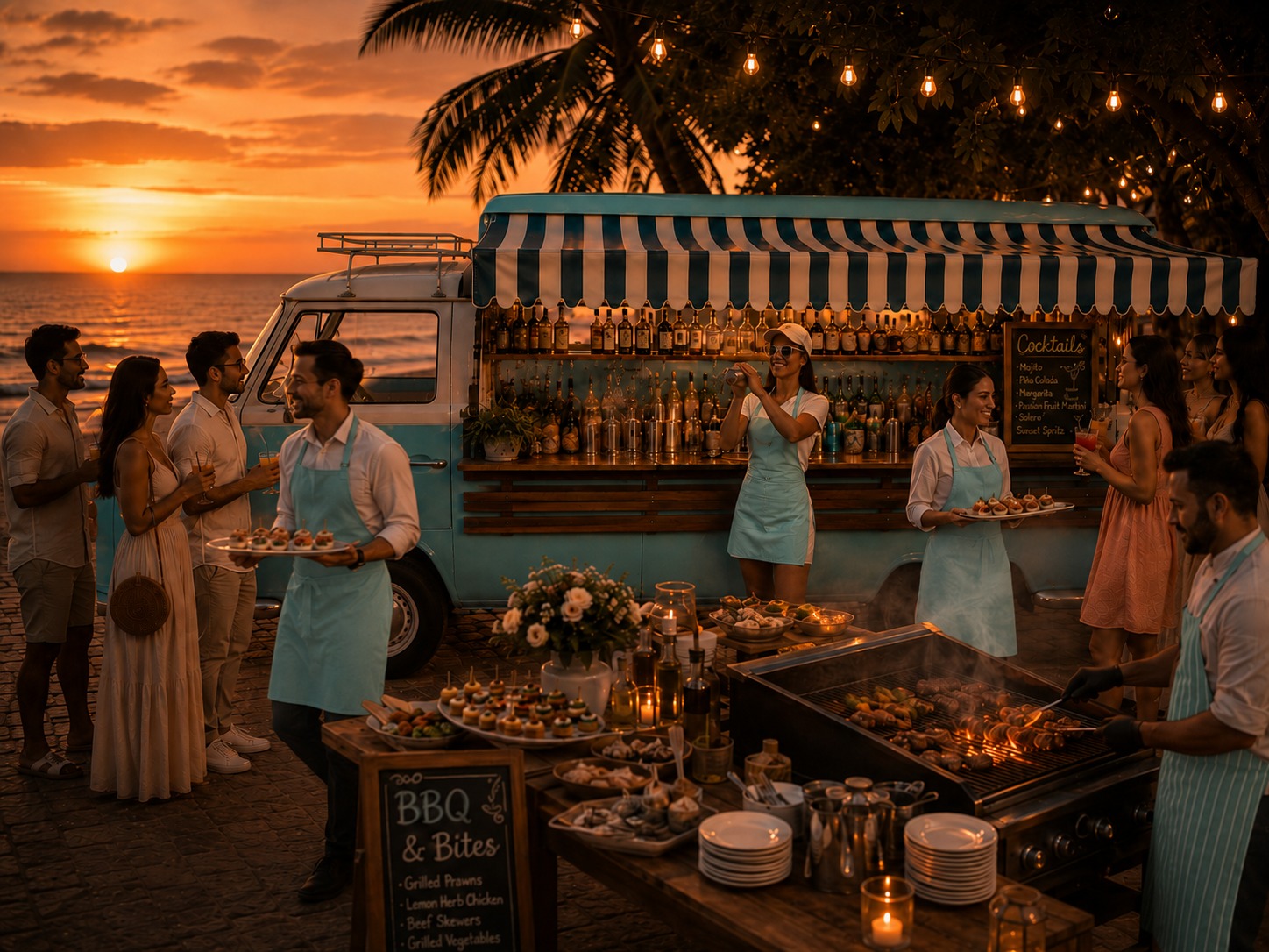 Wedding dessert and food presentation beside the Combi