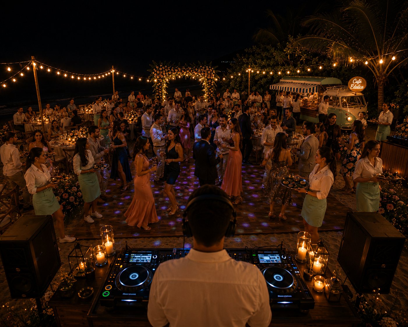 Evening wedding reception with DJ, lighting and the Combi